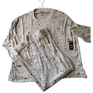 Disney Pajama Set Women XL Tan Winnie the Pooh Lightweight Long Sleeve Crew Neck